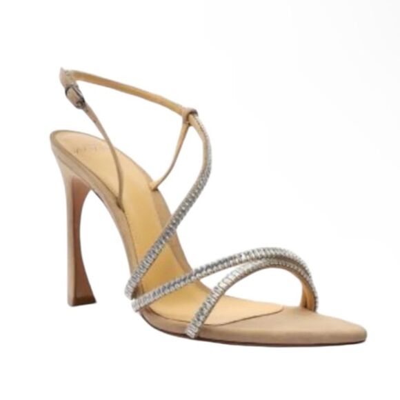 ALEXANDRE BIRMAN Biege Embellished Padded Alana Pointed Toe Flare Heeled Shoe - Picture 1 of 13